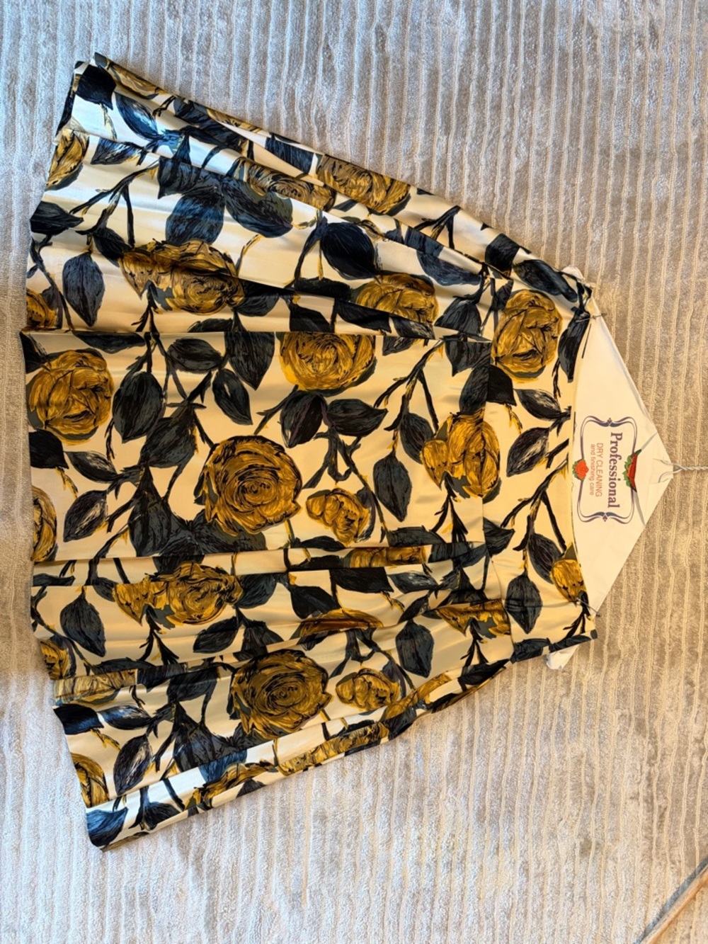 Milly of New York Cream Midi Skirt with Mustard Yellow and Black Floral Print